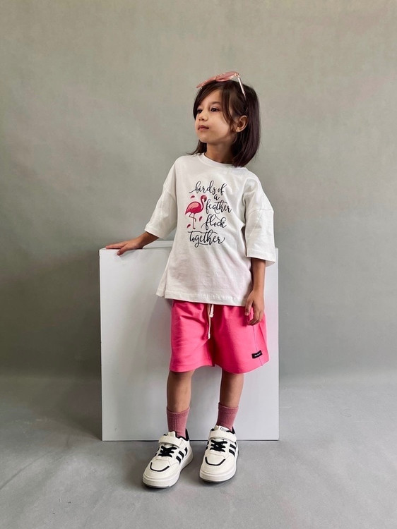 ست تیشرت و شورتک دخترانه فلامینگو - نمای جلو
